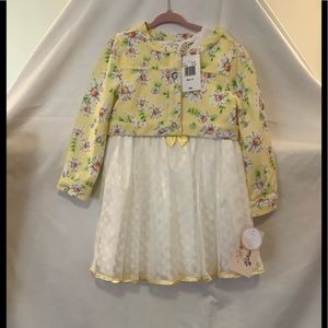 4T 2 Piece White Lace Dress with Yellow Jacket